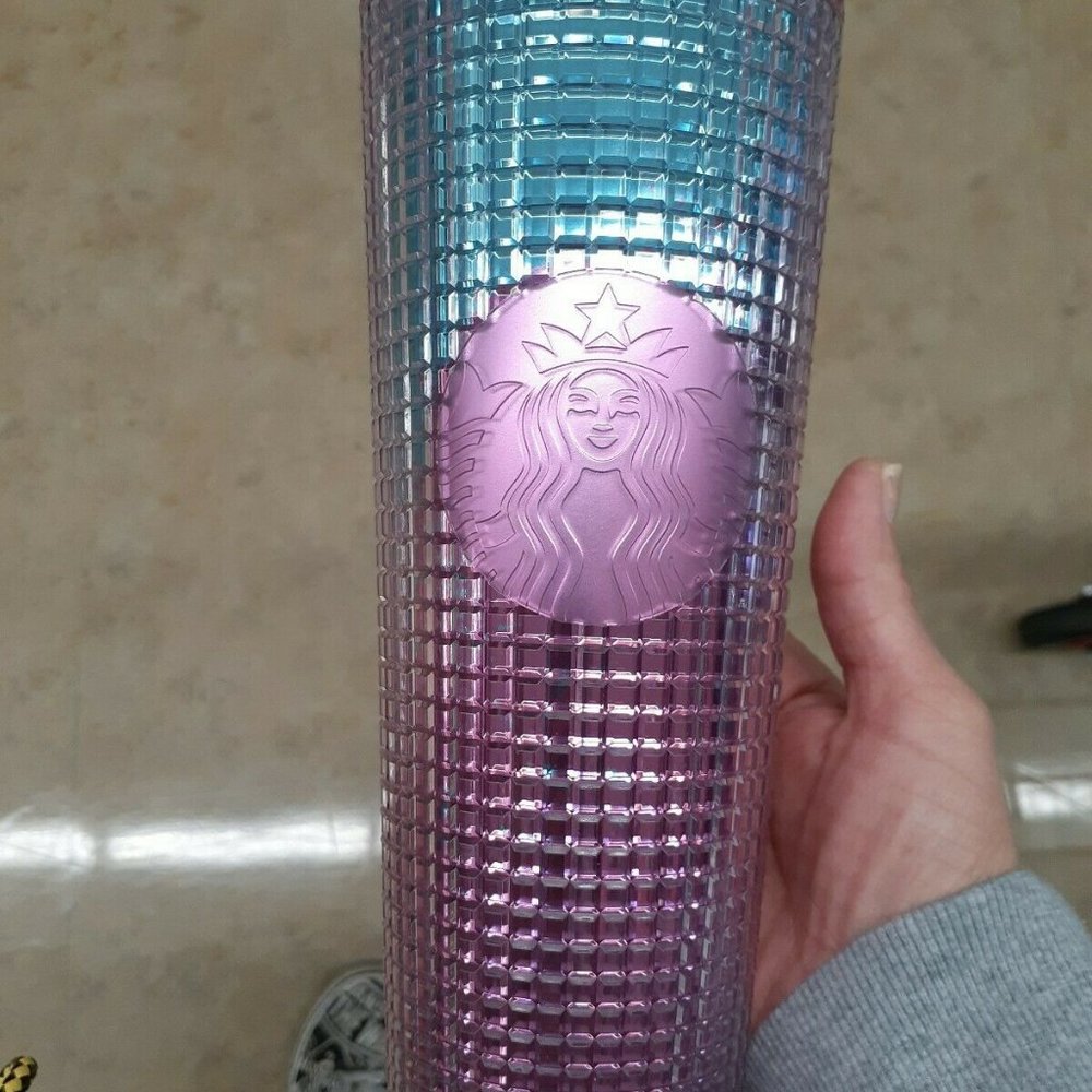 Starbucks Tumbler 2021 Pink Blue Grid Ombre